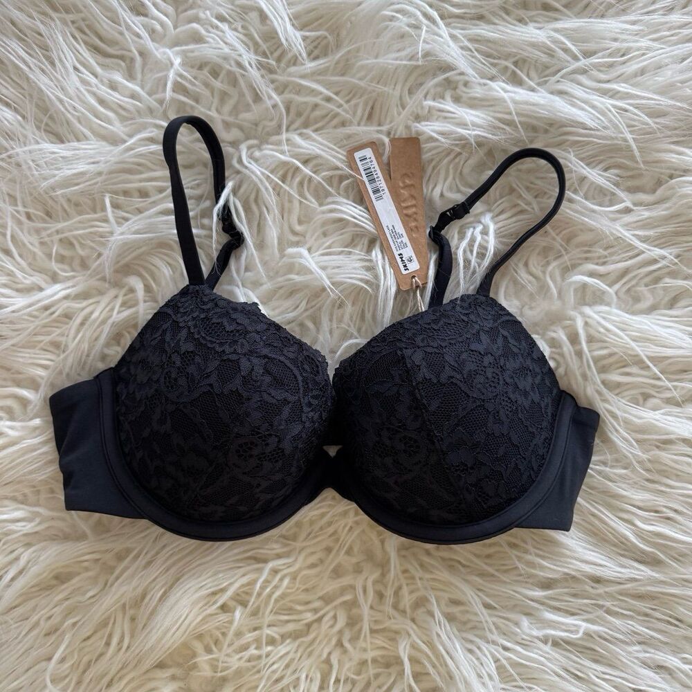 Skims Fits Everybody Lace Push-Up Demi Bra Onyx Size 34B